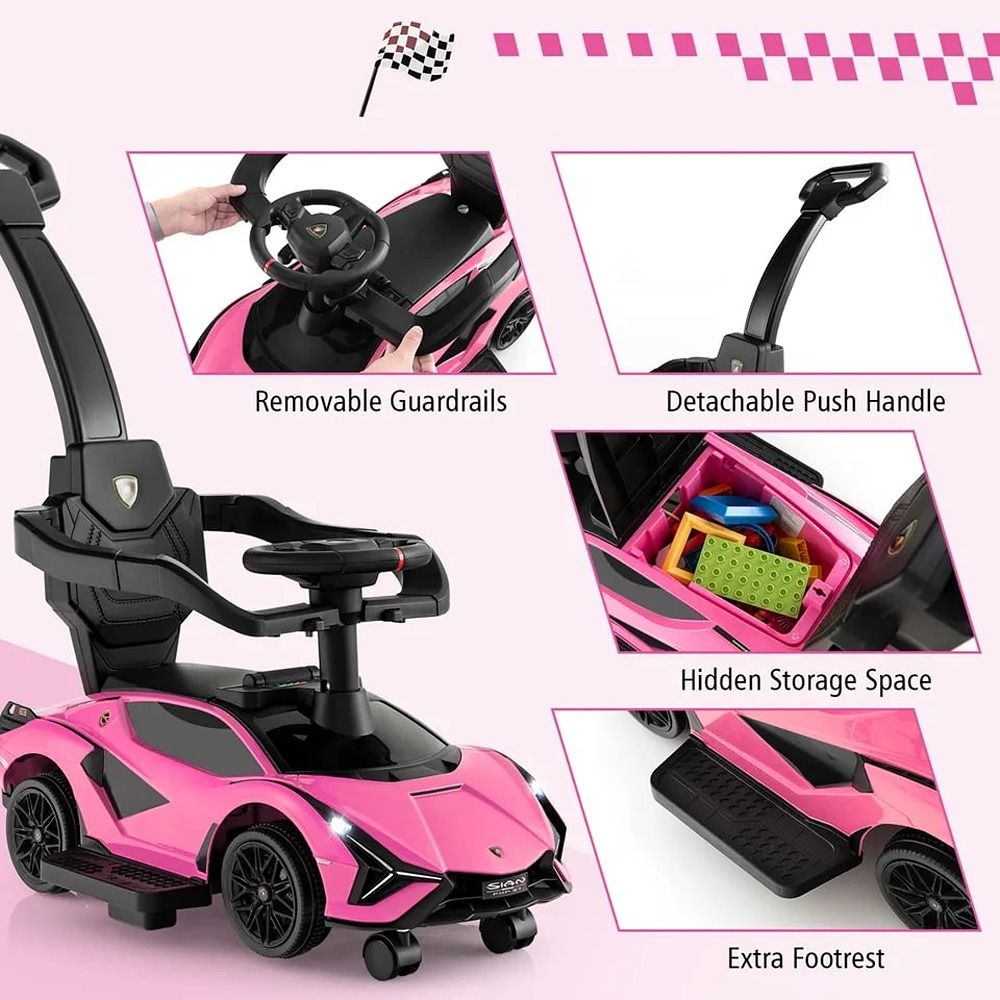 Lamborghini - 3-In-1 Ride On Push Car - Pink