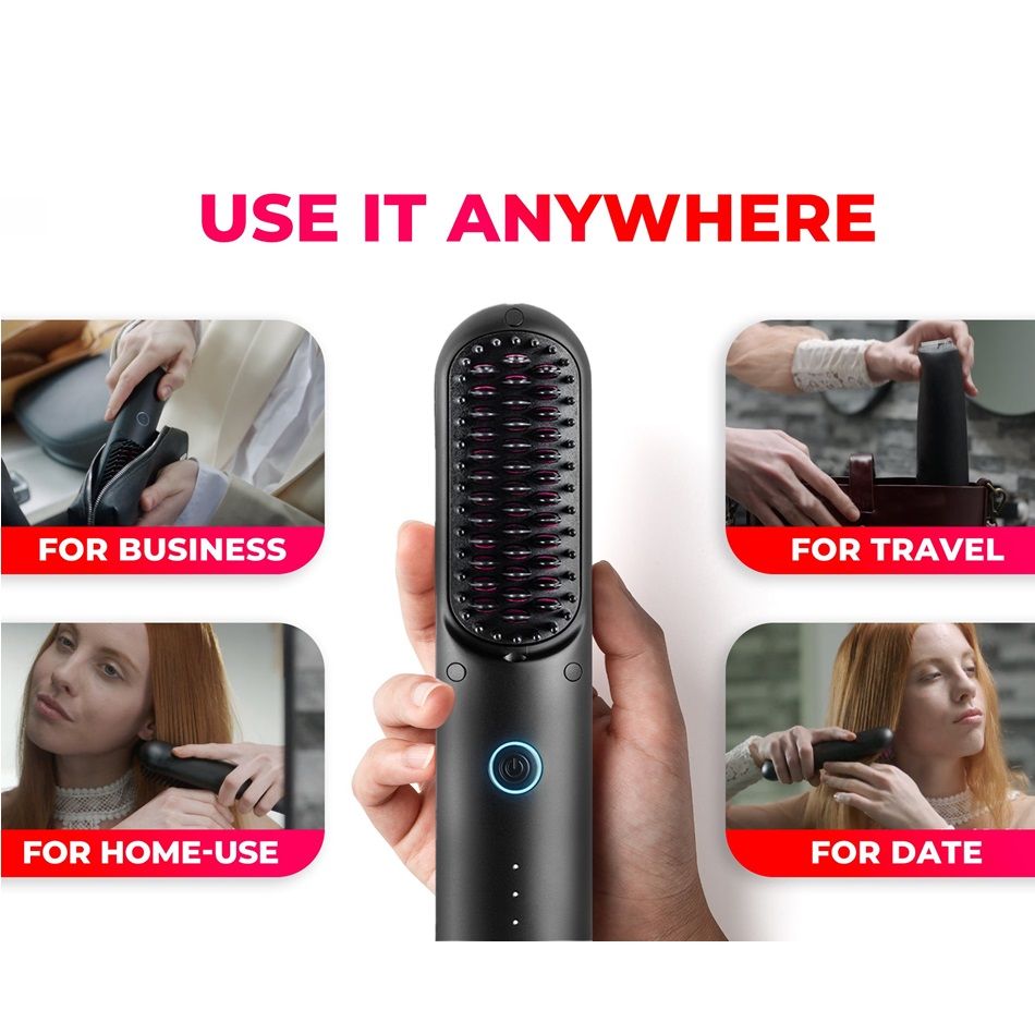 Tymo - Porta Cordless Portable Hair Straightening Brush - Black