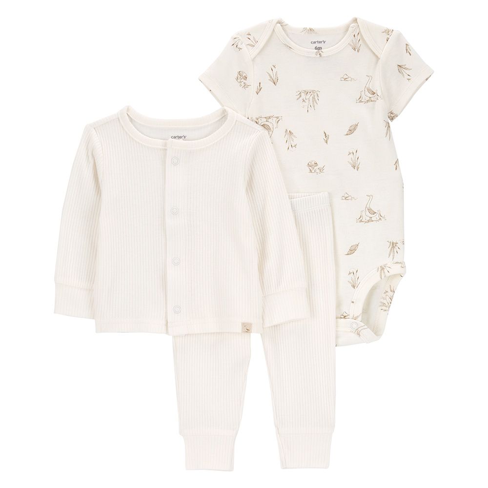 Carters - 3pc-Set - Little Cardigan, Bodysuit And Pants - Ivory