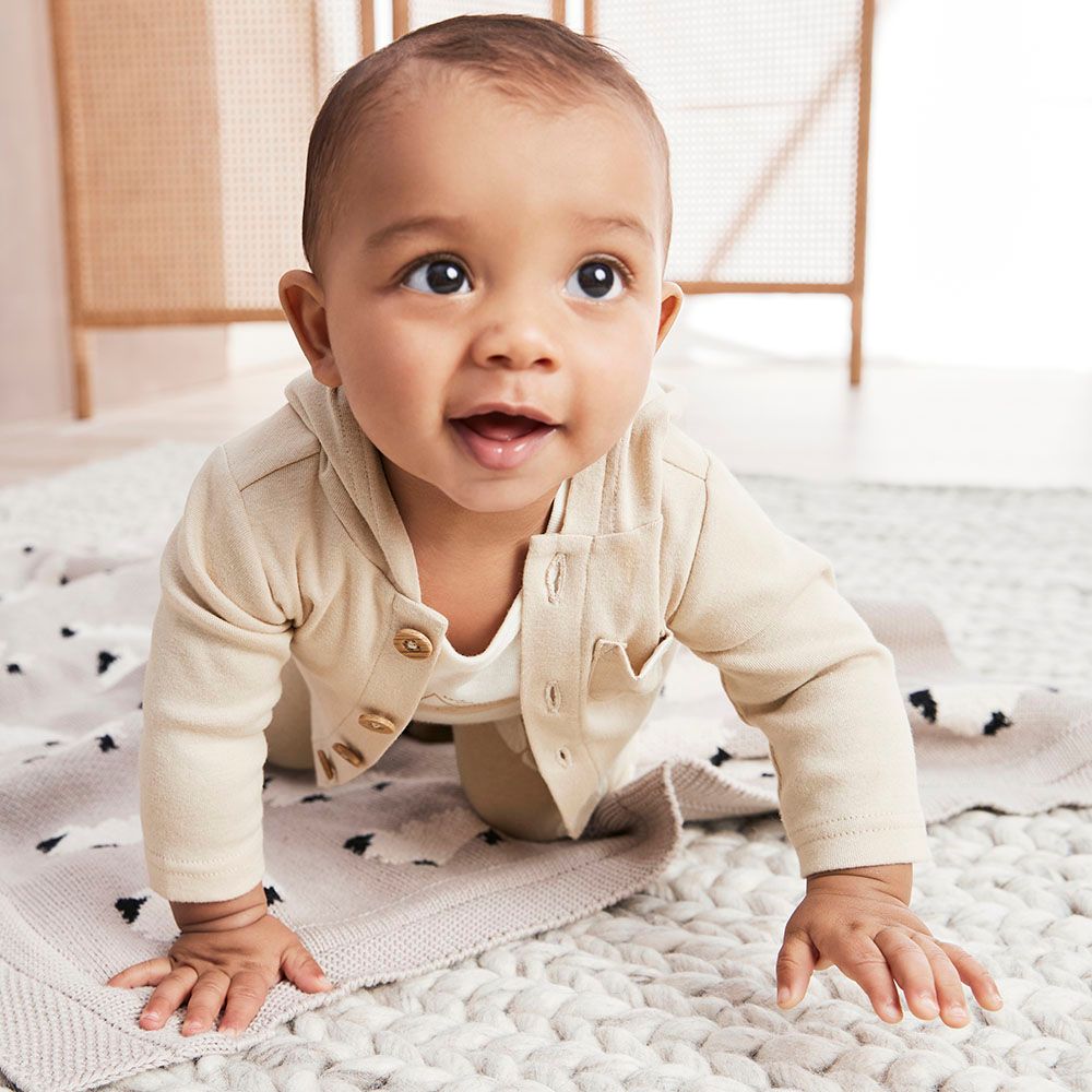 Carters - 3pc-Set - Little Cardigan With Bodysuit & Pants - Brown/White