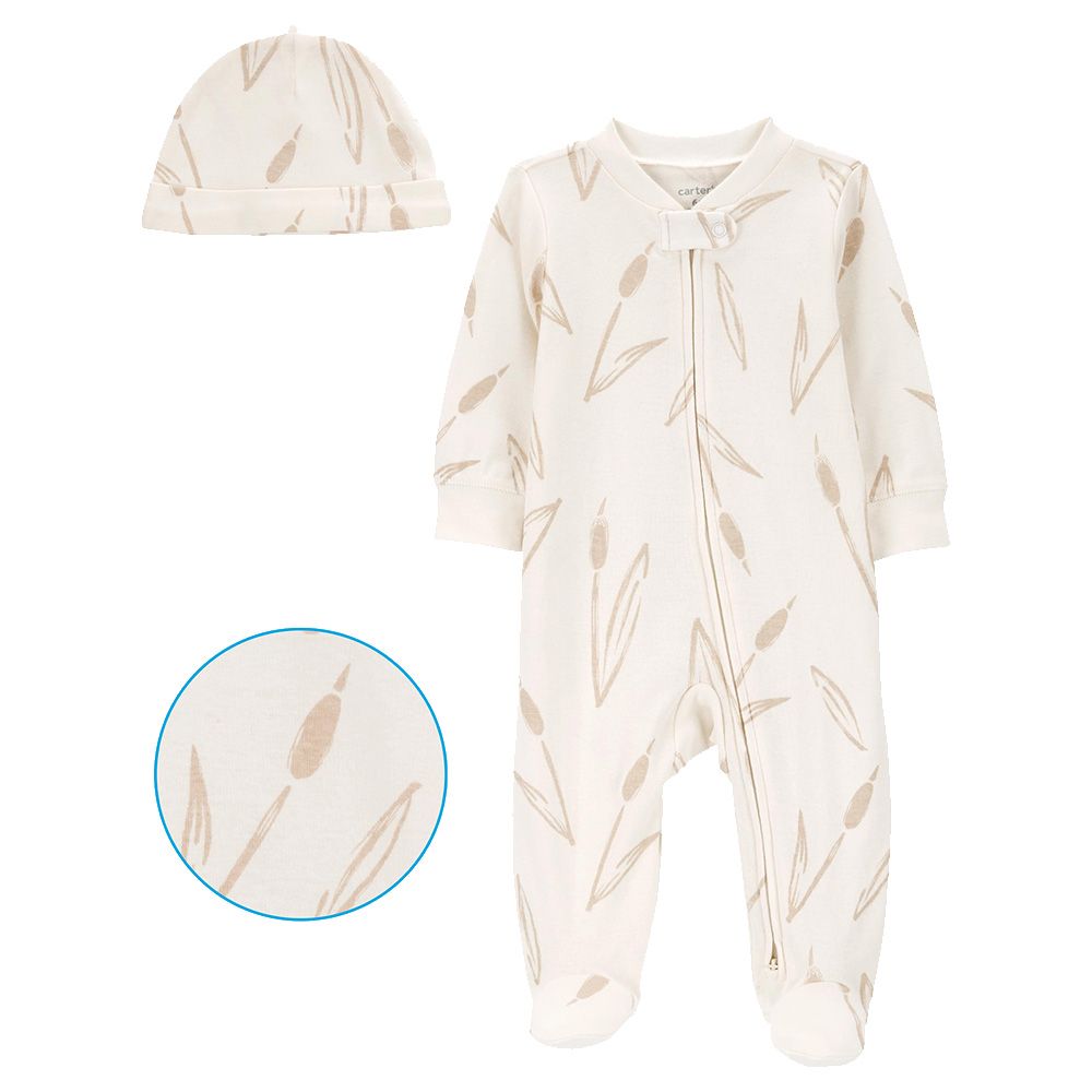 Carters - 2pc-Set - Sleep And Play Suit And Cap - White