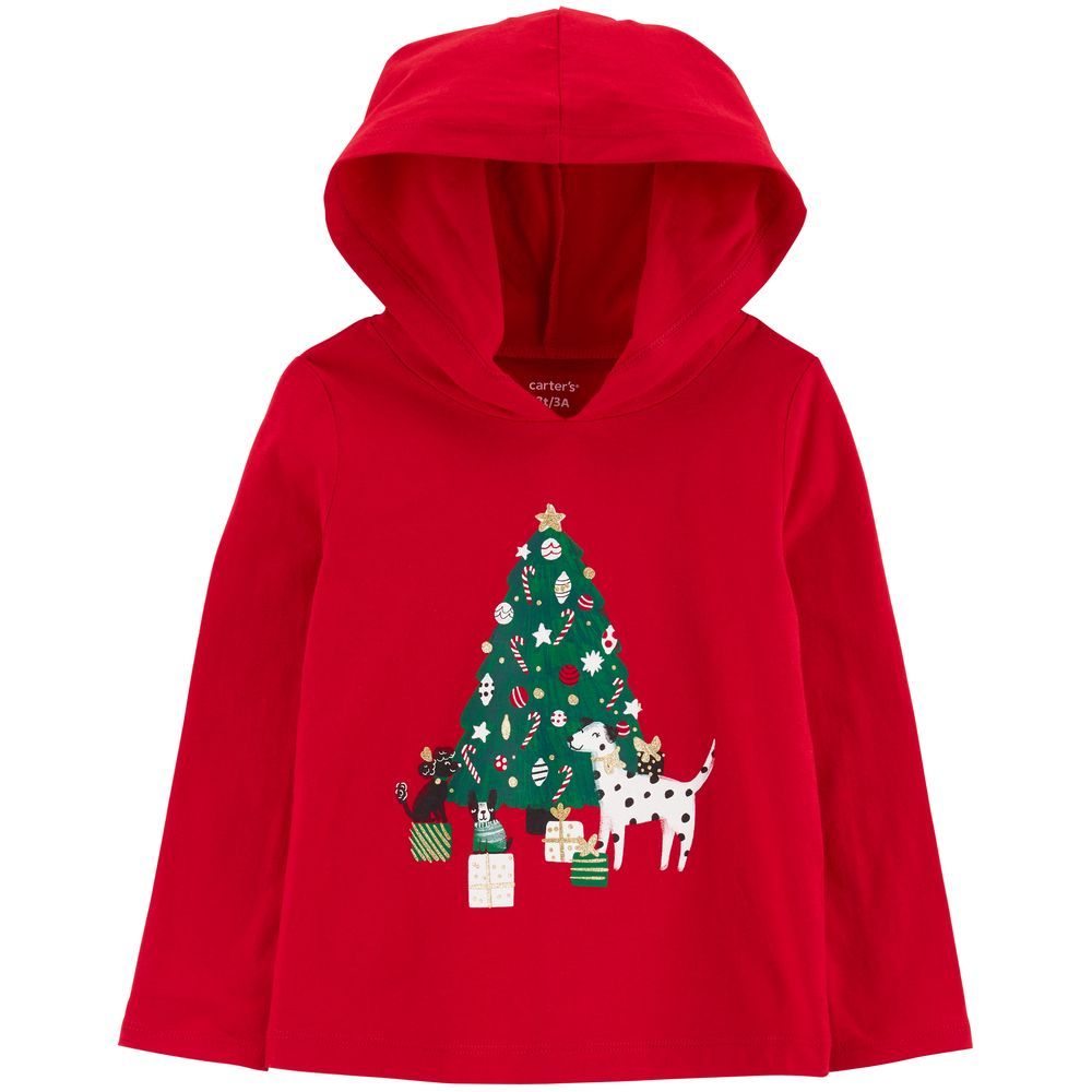 Carters - Baby Christmas Tree Hooded Tee - Red