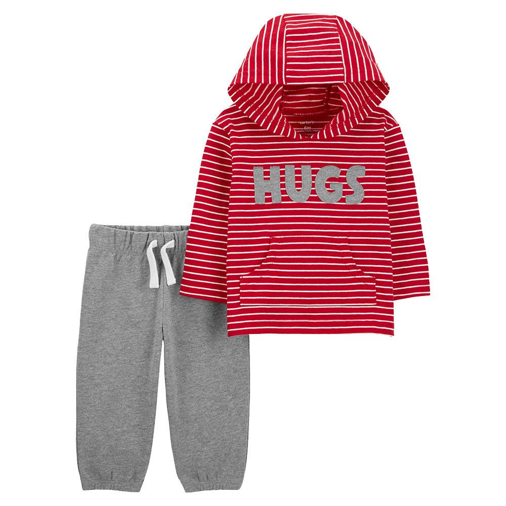 Carters - 2pc-Set - Hugs Hooded Tee And Jogger Set - Red/Heather