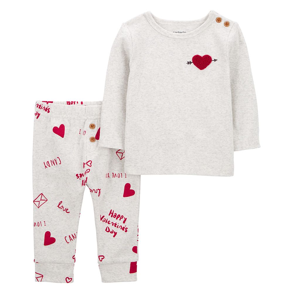 Carters - 2pc-Set - Valentine's Day Print T-Shirt And Pants - Heather