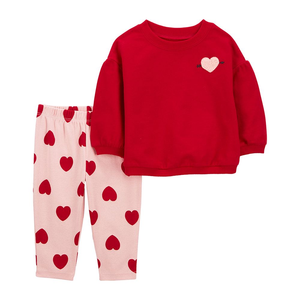 Carters - 2pc-Set - Heart Sweatshirt And Pants - Red/Pink