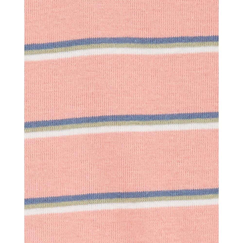 Carters - 2pc-Set - Striped Henley Bodysuit And Pants - Pink/Navy