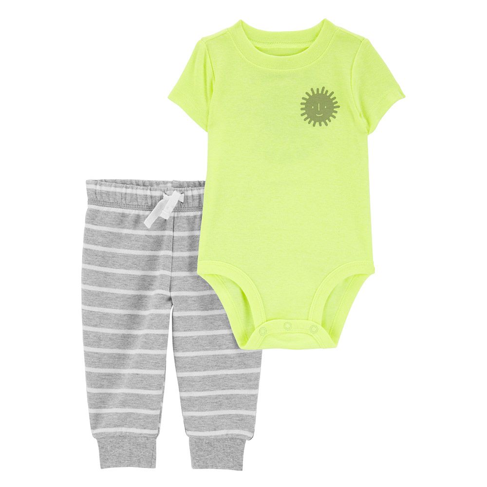 Carters - 2pc-Set - Neon Sun Bodysuit And Pants - Neon Yellow/Heather