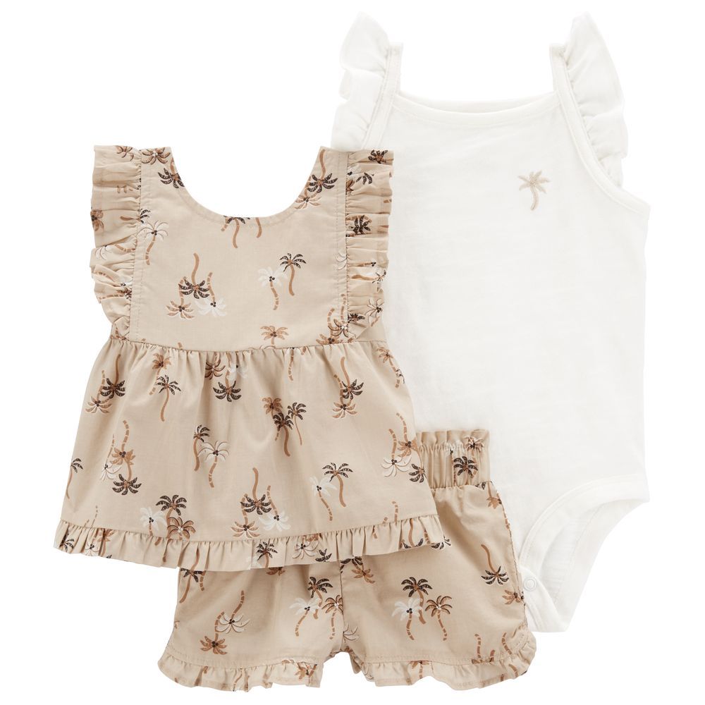 Carters - 3pc-Set - Girls Palm Tree Outfit Set