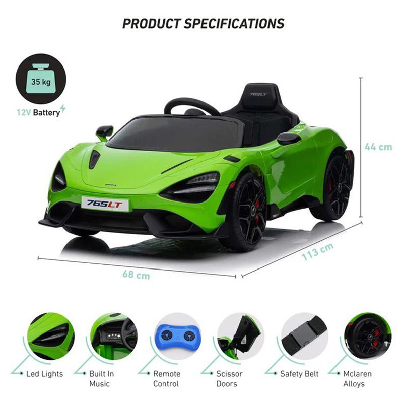 Mclaren - 765LT Kids Licensed Ride-On Electric Car - Green - 12 V