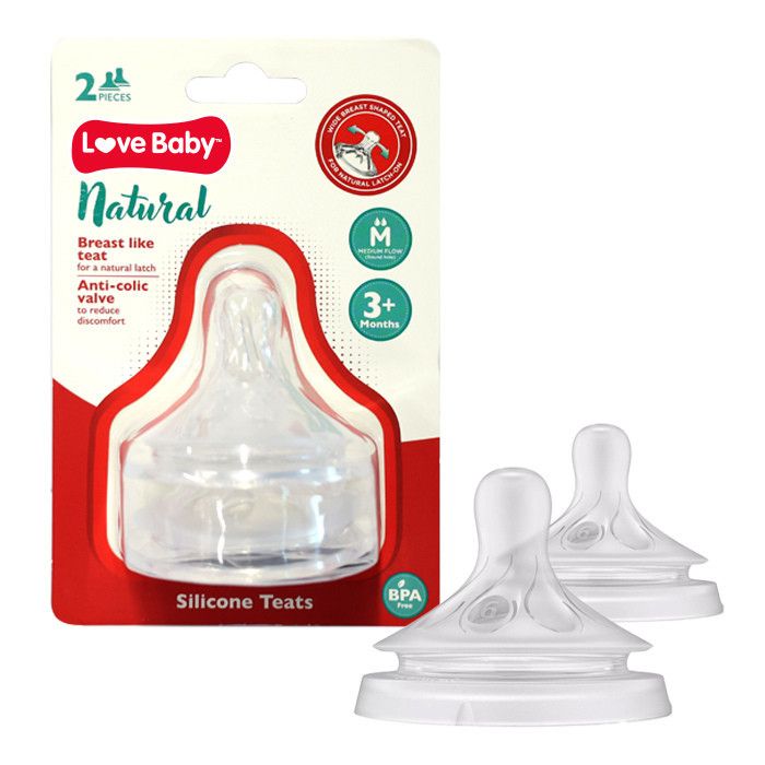 Love Baby - Natural Silicone Teats - Medium Flow - Pack of 2 - Clear