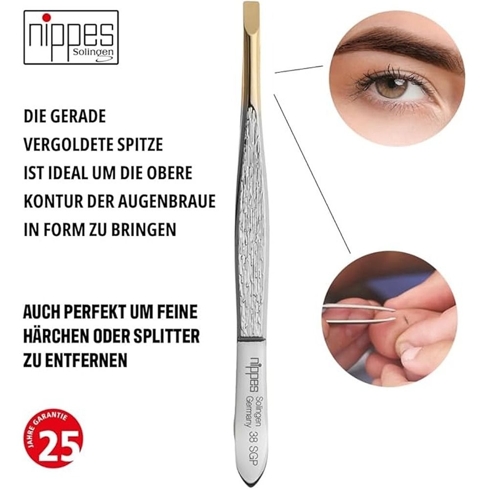 Nippes - Solingen Tweezer Gold Tip- 38 SGP - Eyebrow Shaping & Fine Hair Removal