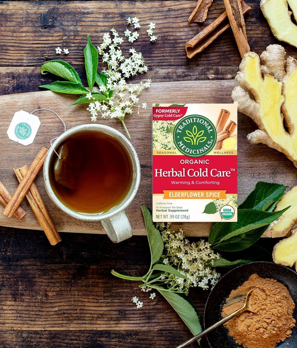 Traditional Medicinals - Organic Herbal Cold Care Elderflower Spice Tea - 16 Teabags