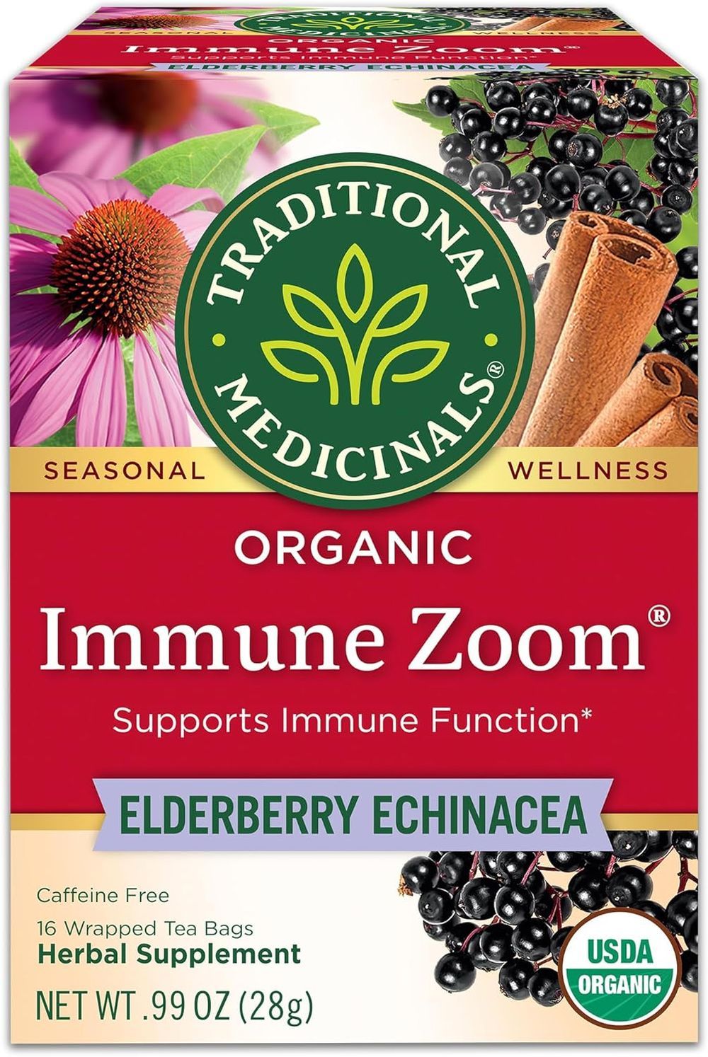 Traditional Medicinals - Organic Immune Zoom Elderberry Echinacea Tea - 16 Teabags