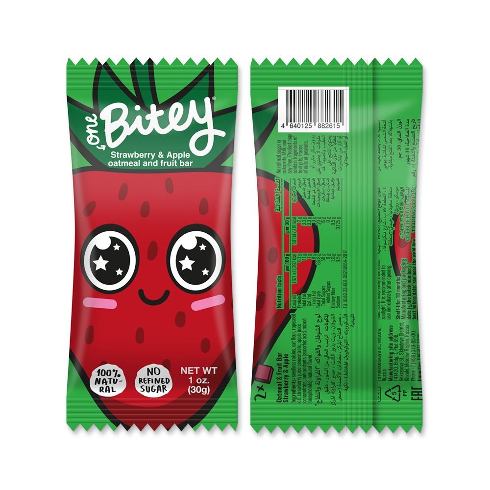 One Bitey - Fruit & Oat Bars - Strawberry and Apple - 30g - Pack of 20