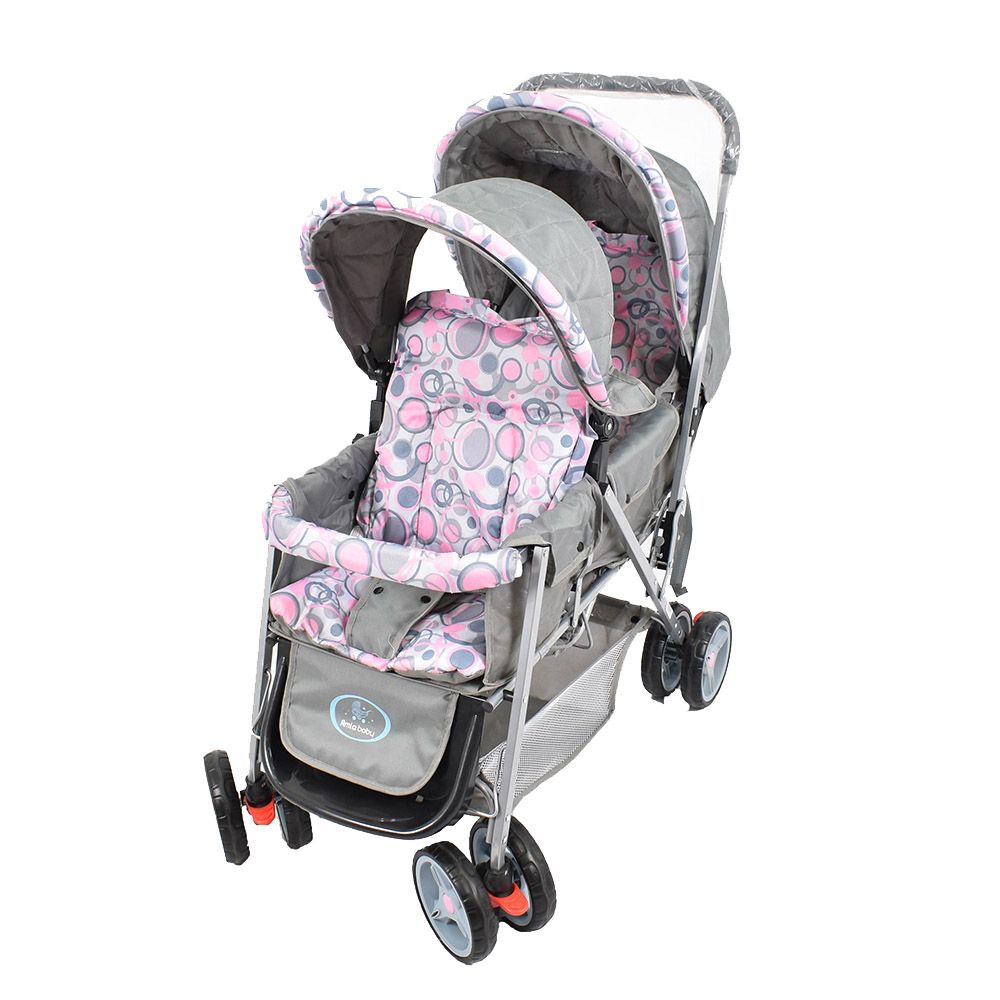 Amla Baby - Double Strollers With Safety Belt - Pink