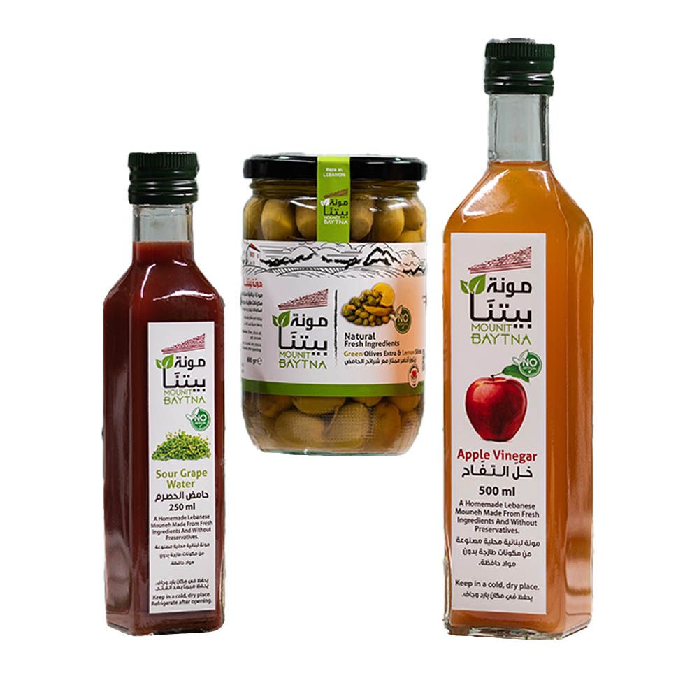 Mounit Baytna - Olives & Lemon Extra - Pack of 2 with Sour Grape Pack of 2 and Apple Vinegar - Pack of 2