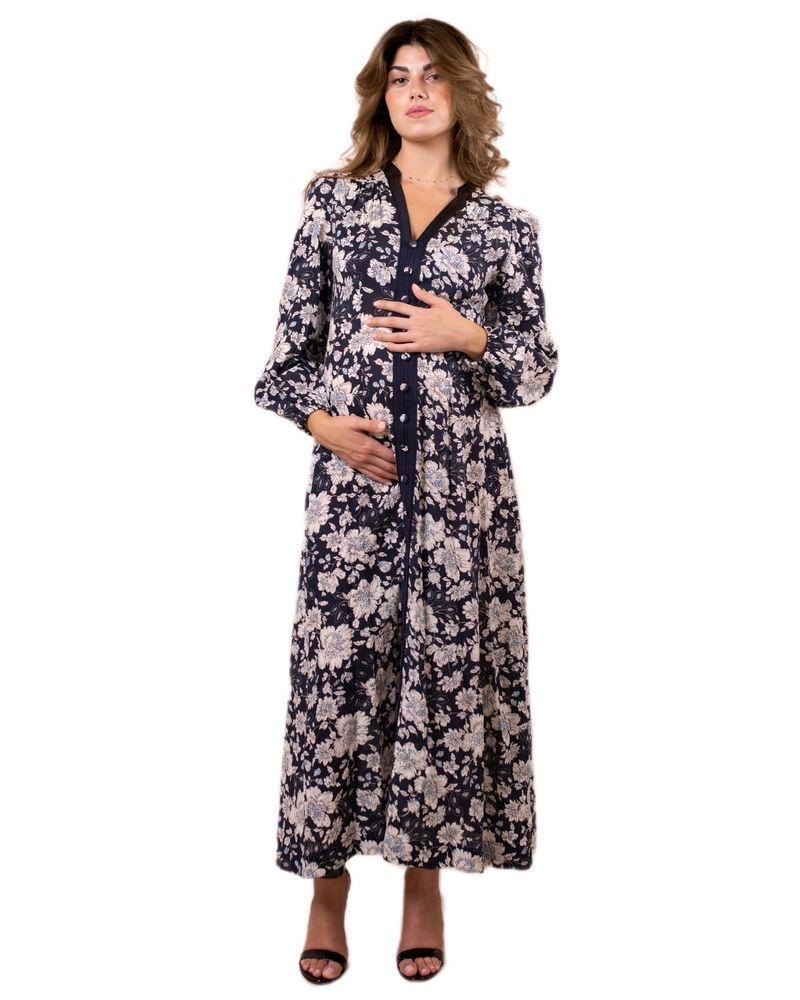 Oh9Shop - Leah Floral Maternity Maxi Dress - Navy