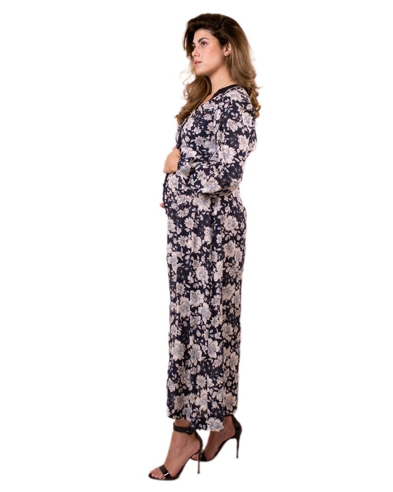 Oh9Shop - Leah Floral Maternity Maxi Dress - Navy