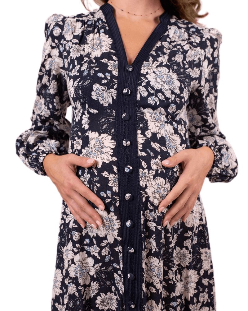 Oh9Shop - Leah Floral Maternity Maxi Dress - Navy