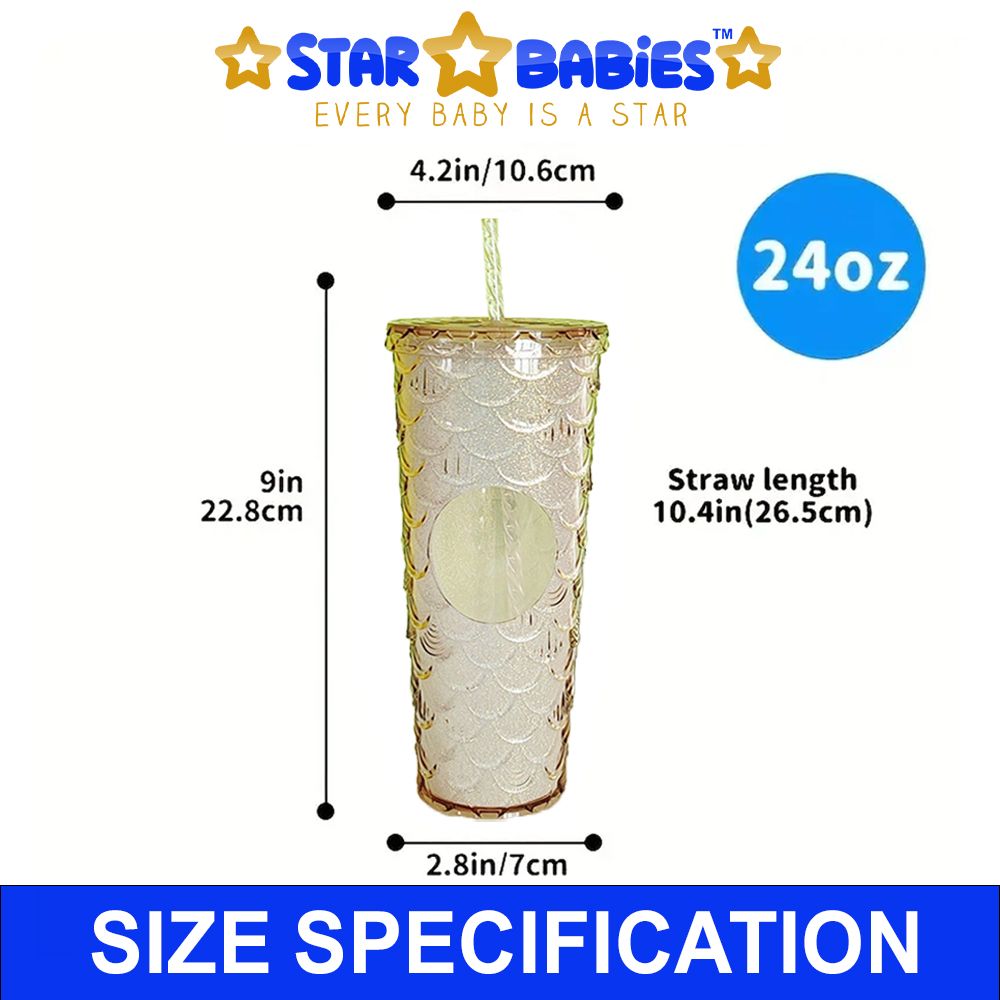 Star Babies - Shiny Bling Glitter Dimond Bottle With Lid And Straw - Gold - 750ml