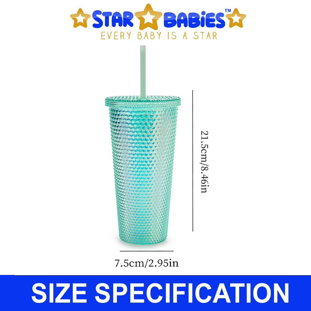 Star Babies - Shiny Bling Glitter Dimond Bottle With Lid And Straw - Blue - 750ml