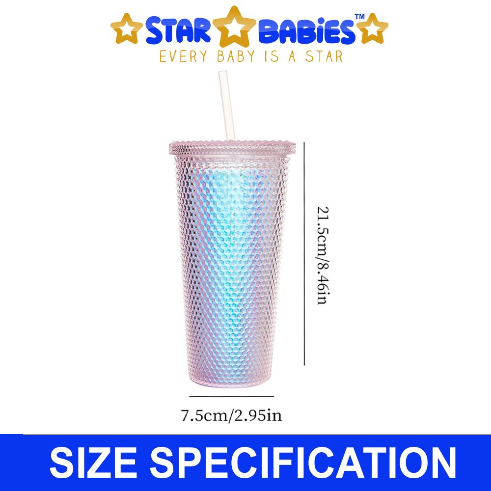 Star Babies - Shiny Bling Glitter Dimond Bottle With Lid And Straw - Multicolor - 750ml