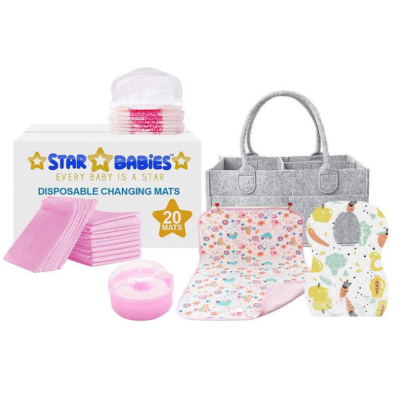 Star Babies - Baby Essentials Value Pack - Pink/White/Grey - 53 Pcs