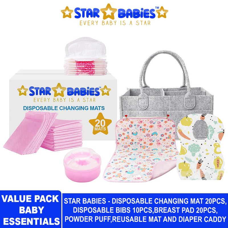 Star Babies - Baby Essentials Value Pack - Pink/White/Grey - 53 Pcs