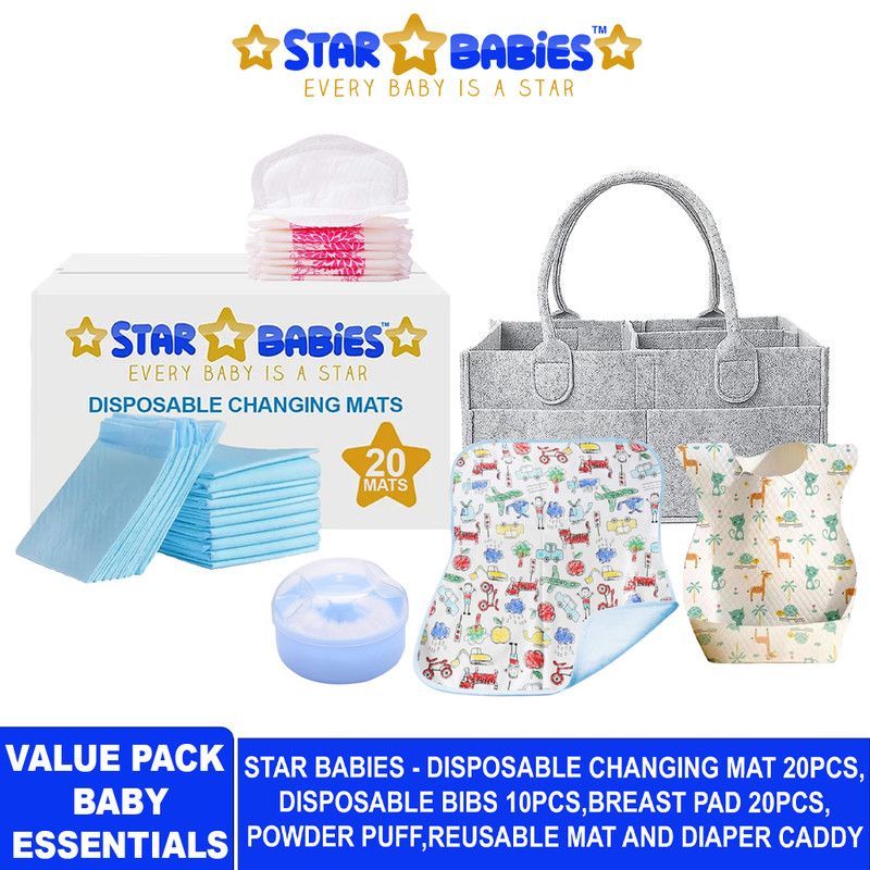 Star Babies - Baby Essentials Value Pack - Blue/Grey - 53 Pcs