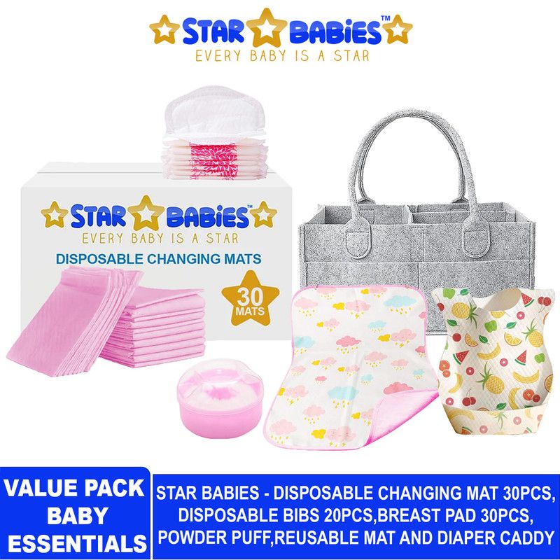 Star Babies - Baby Essentials Value Pack - Pink/White/Grey - 83 Pcs