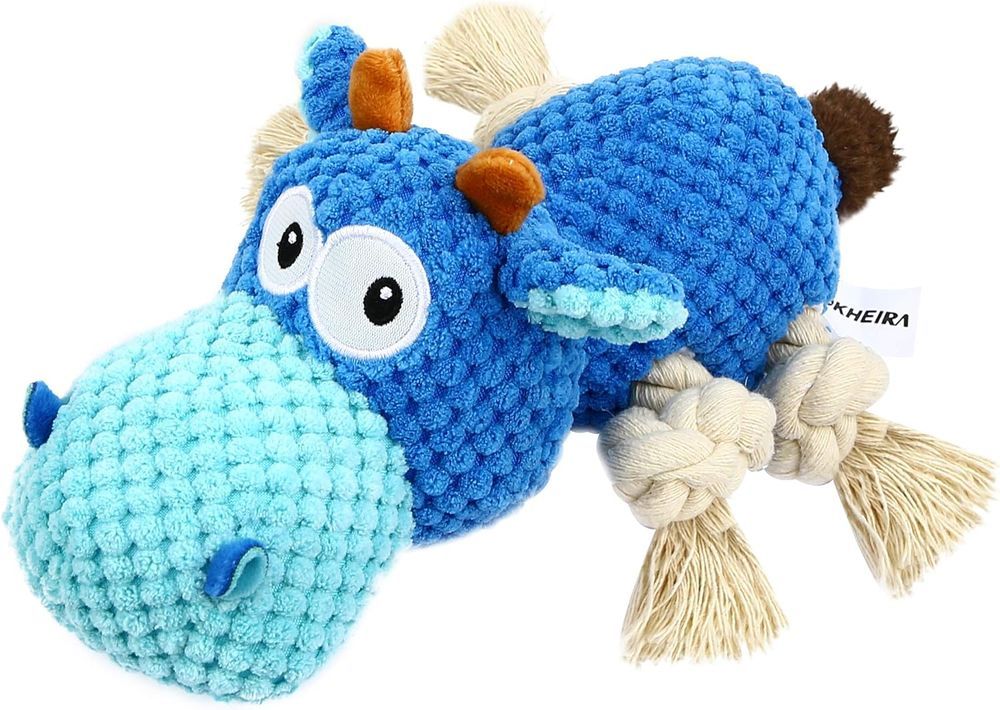 Nutrapet - Plush Pet Swimming Hippo Dog Toy - Blue