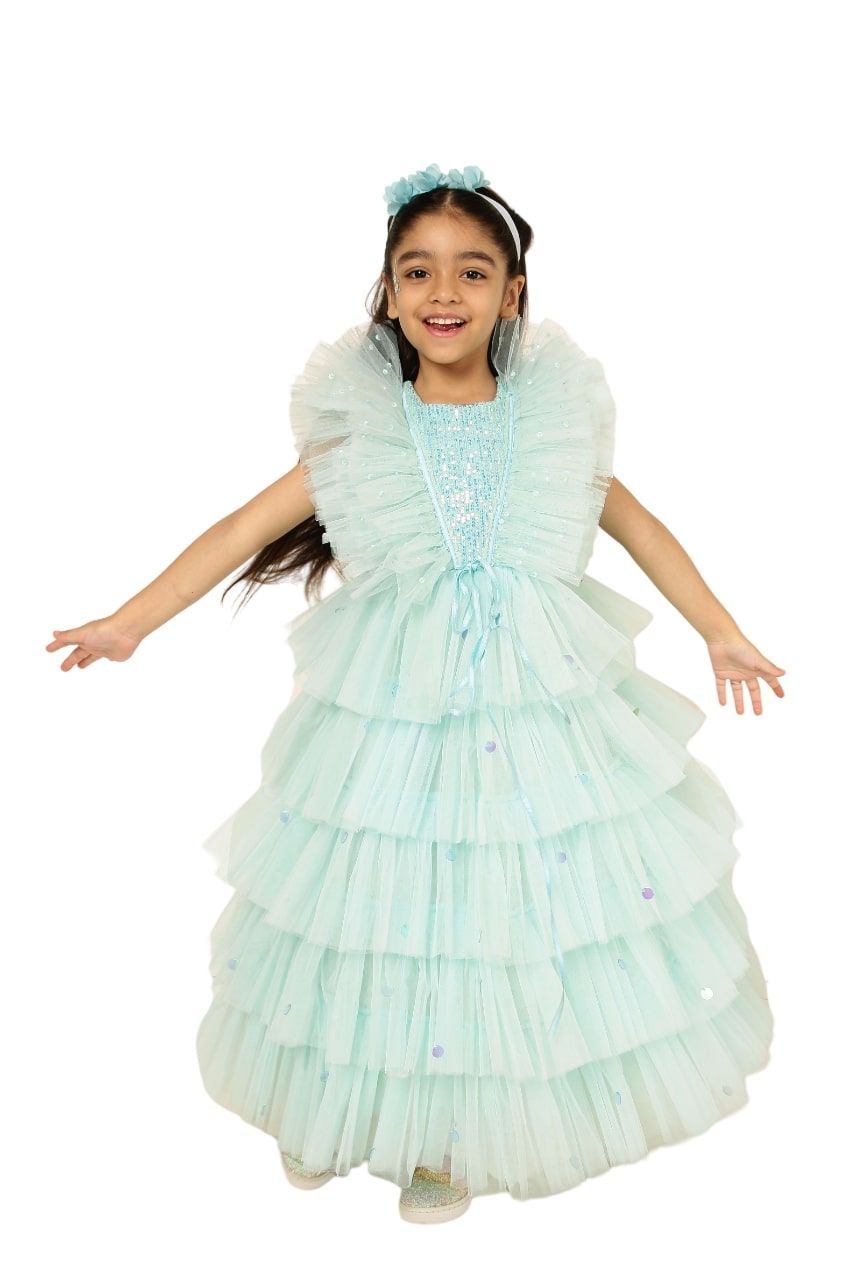 A Little Fable - Aqua Sequin Regalia Gown - Sky Blue