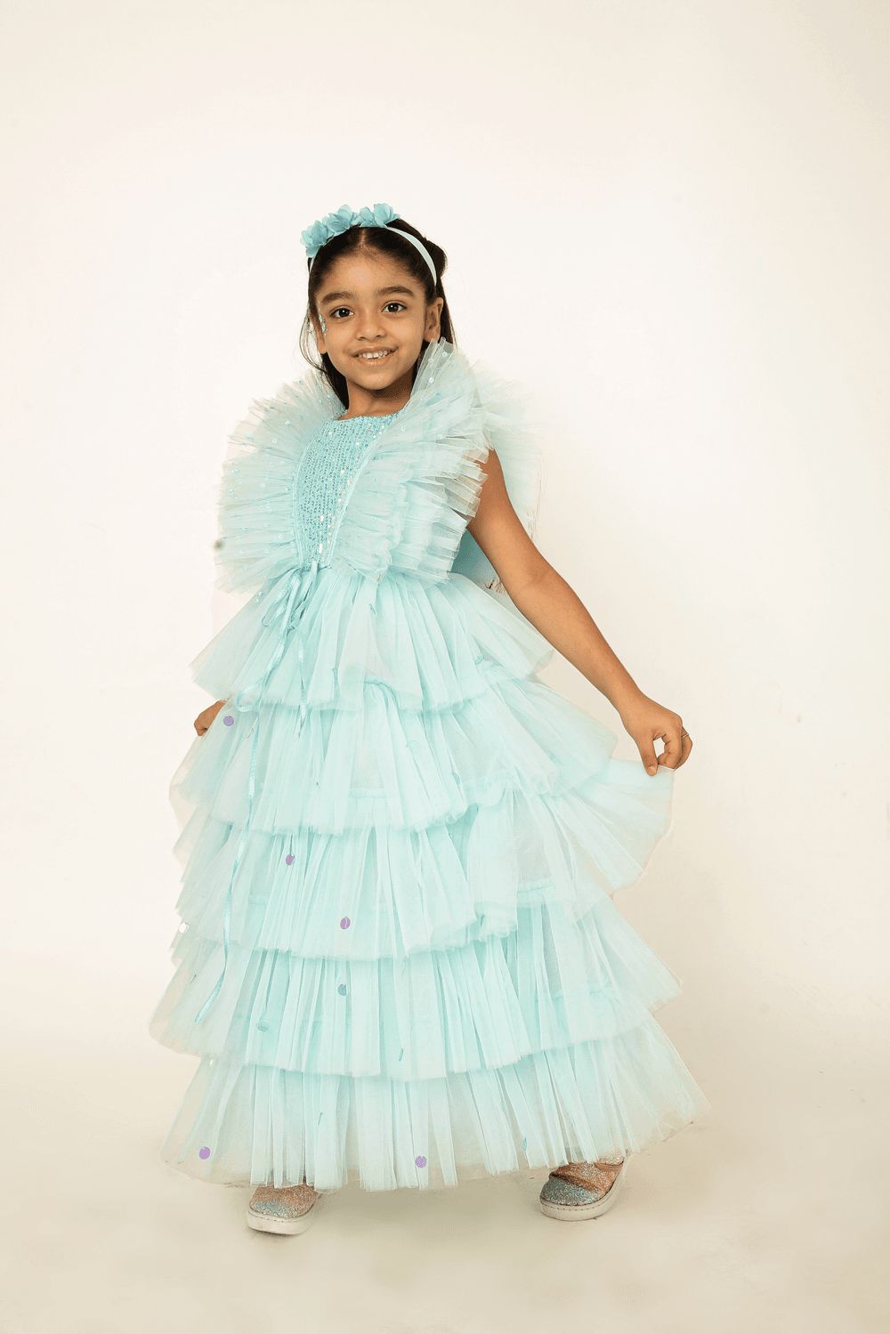 A Little Fable - Aqua Sequin Regalia Gown - Sky Blue