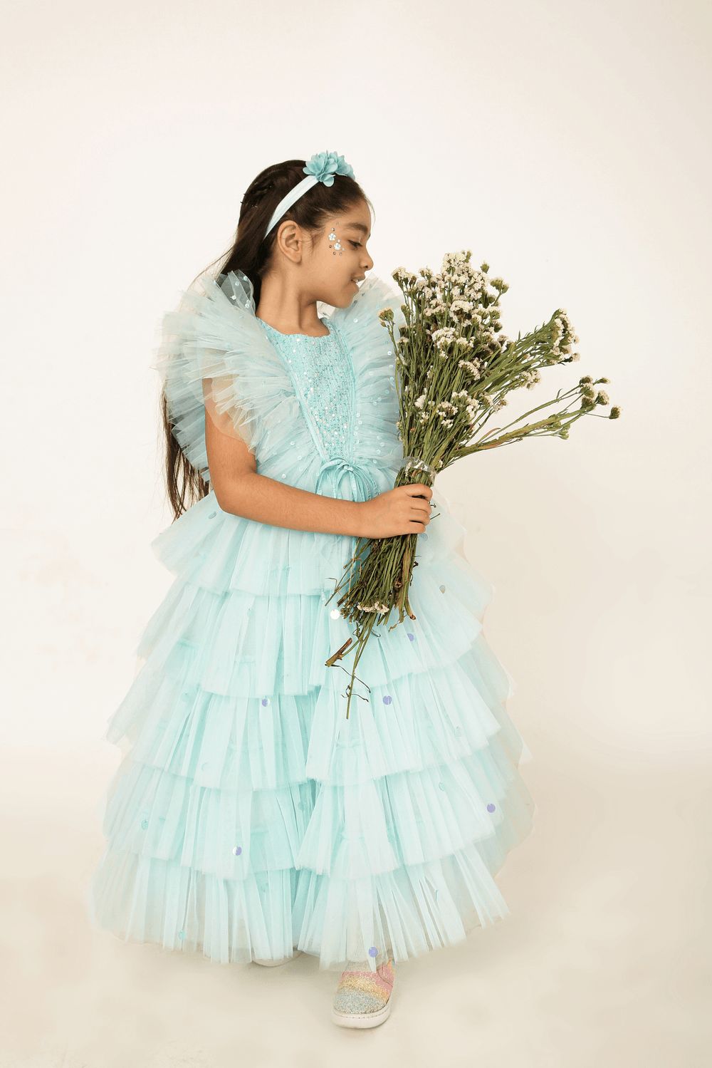 A Little Fable - Aqua Sequin Regalia Gown - Sky Blue