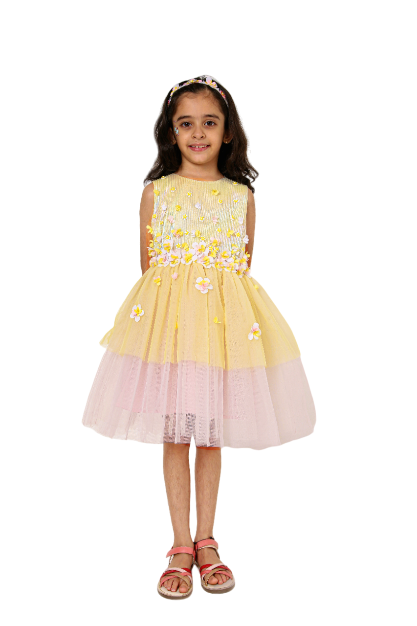 A Little Fable - Girl's Tuscan Fiore Dress - Yellow/Pink