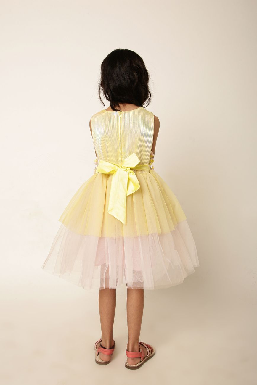 A Little Fable - Girl's Tuscan Fiore Dress - Yellow/Pink