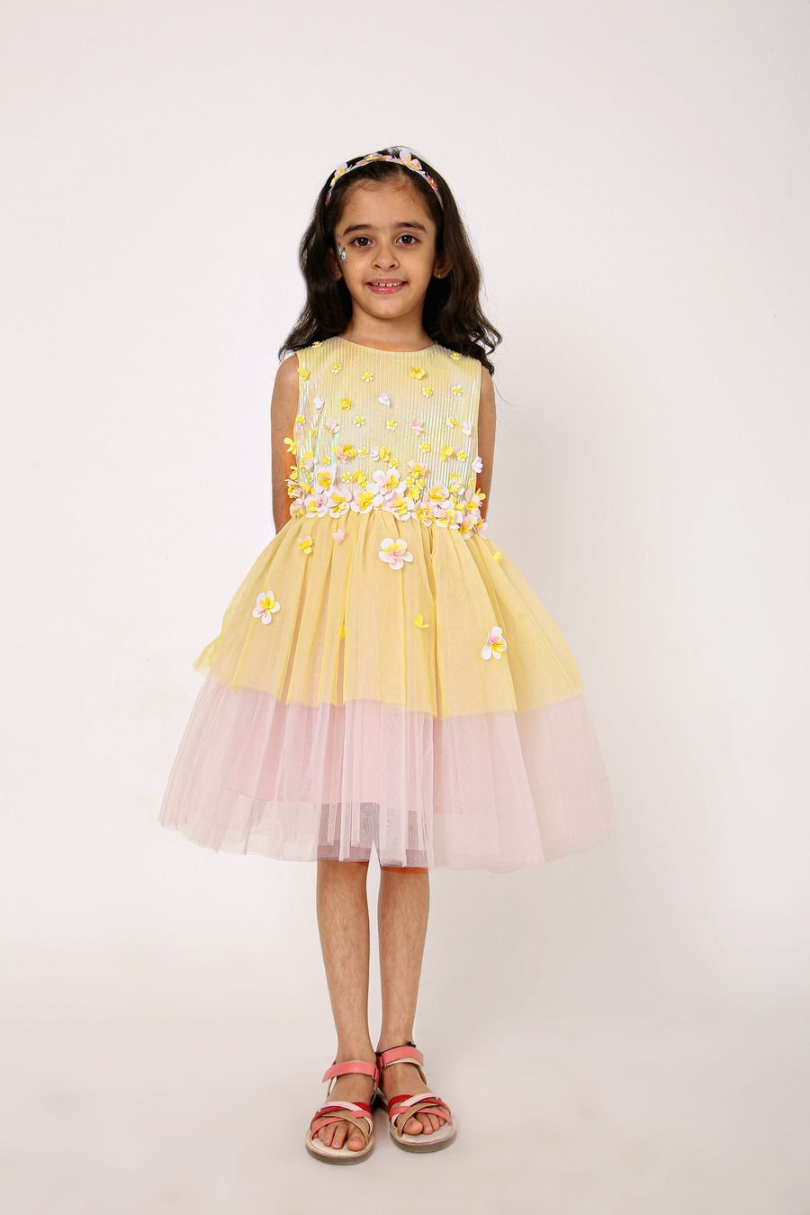 A Little Fable - Girl's Tuscan Fiore Dress - Yellow/Pink