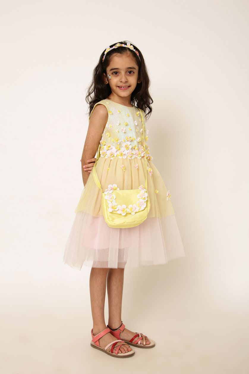 A Little Fable - Girl's Tuscan Fiore Dress - Yellow/Pink