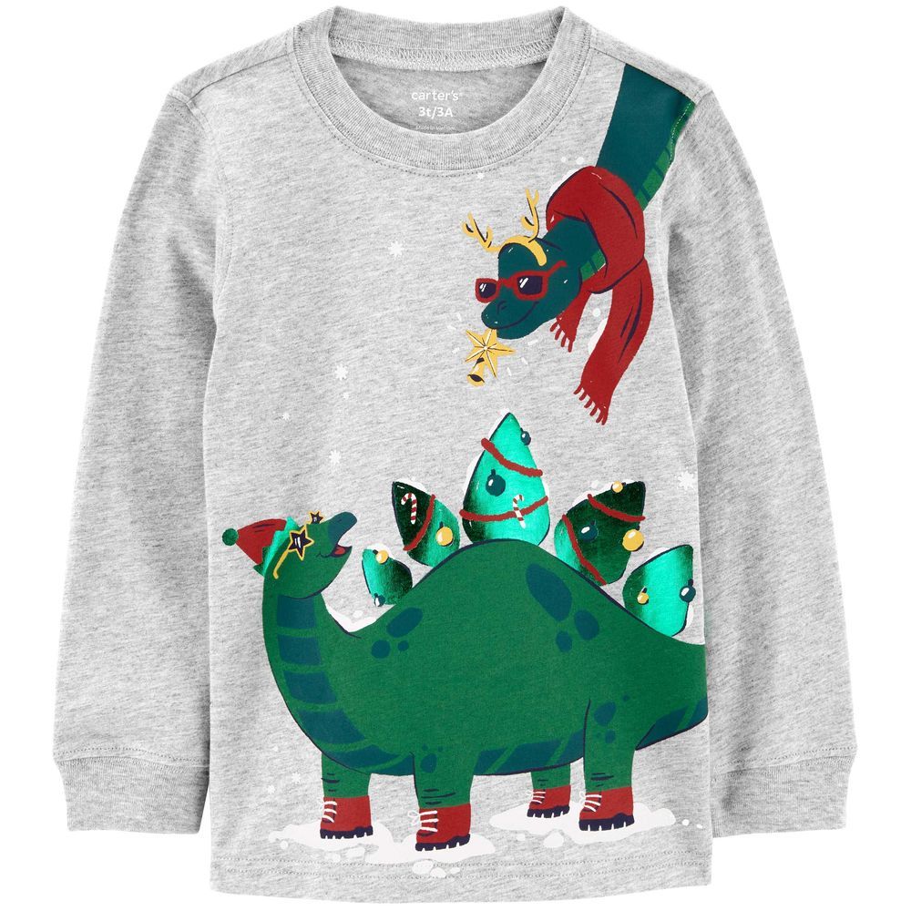 Carters - Christmas Dinosaur Jersey Tee - Grey