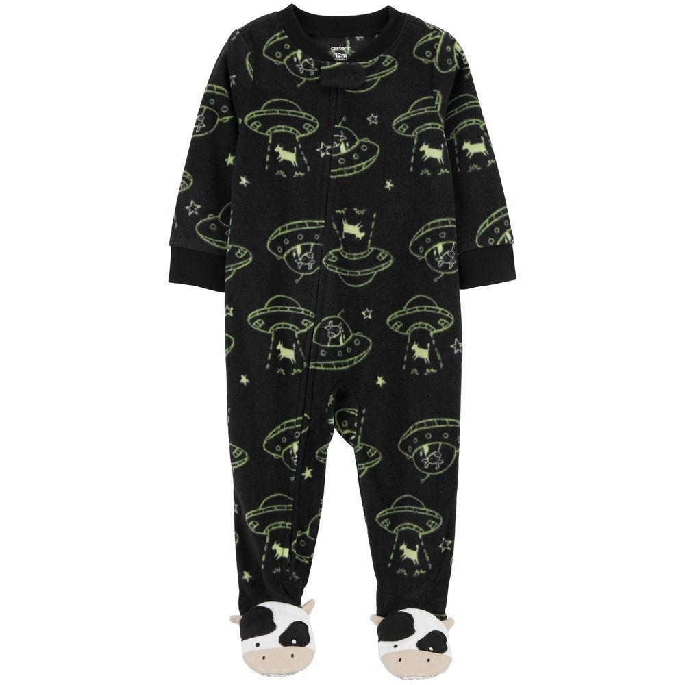 Carters - Space Cow Fleece Footie Sleepsuit - Black