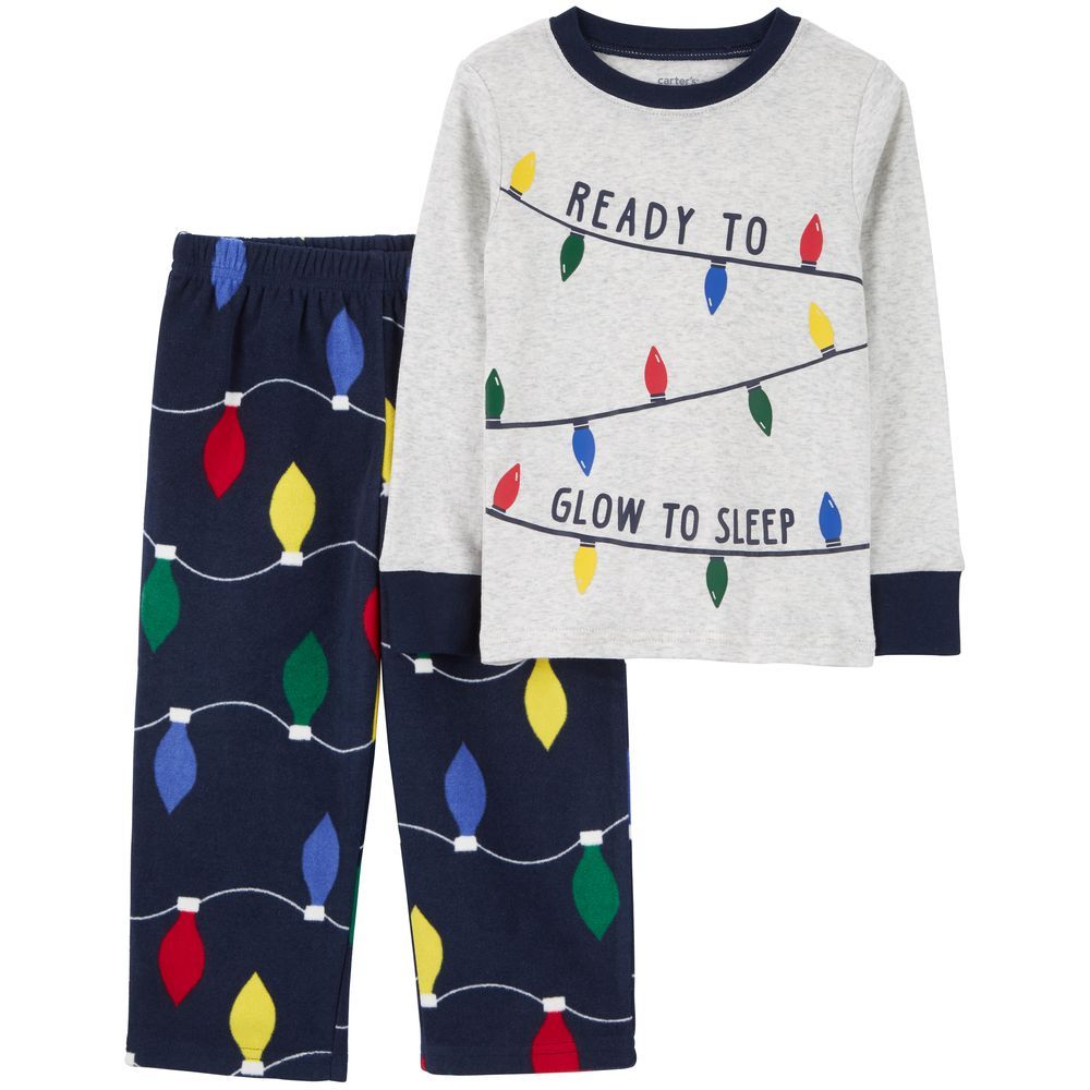 Carters - 2pc-Set - Christmas Lights Fleece Pyjama Suit - Grey/Black