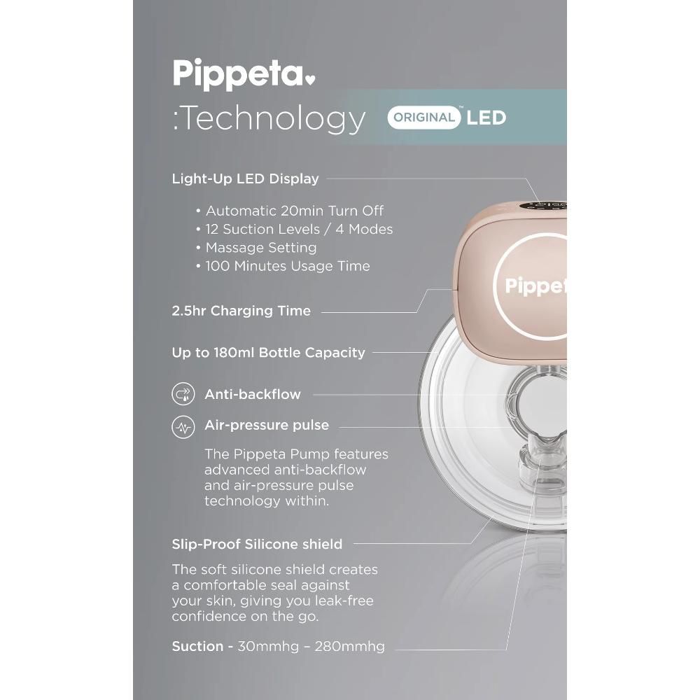 Pippeta - LED Wearable Hands Free Breast Pump - Ash Rose - 2pcs