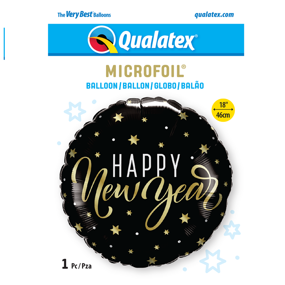 Qualatex - Round Foil Balloon - Happy New Year Stars - 18 Inches