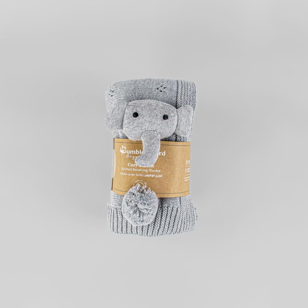 Bumble & Bird - Cozy Cocoon Knitted Blanket With Rattle - Grey