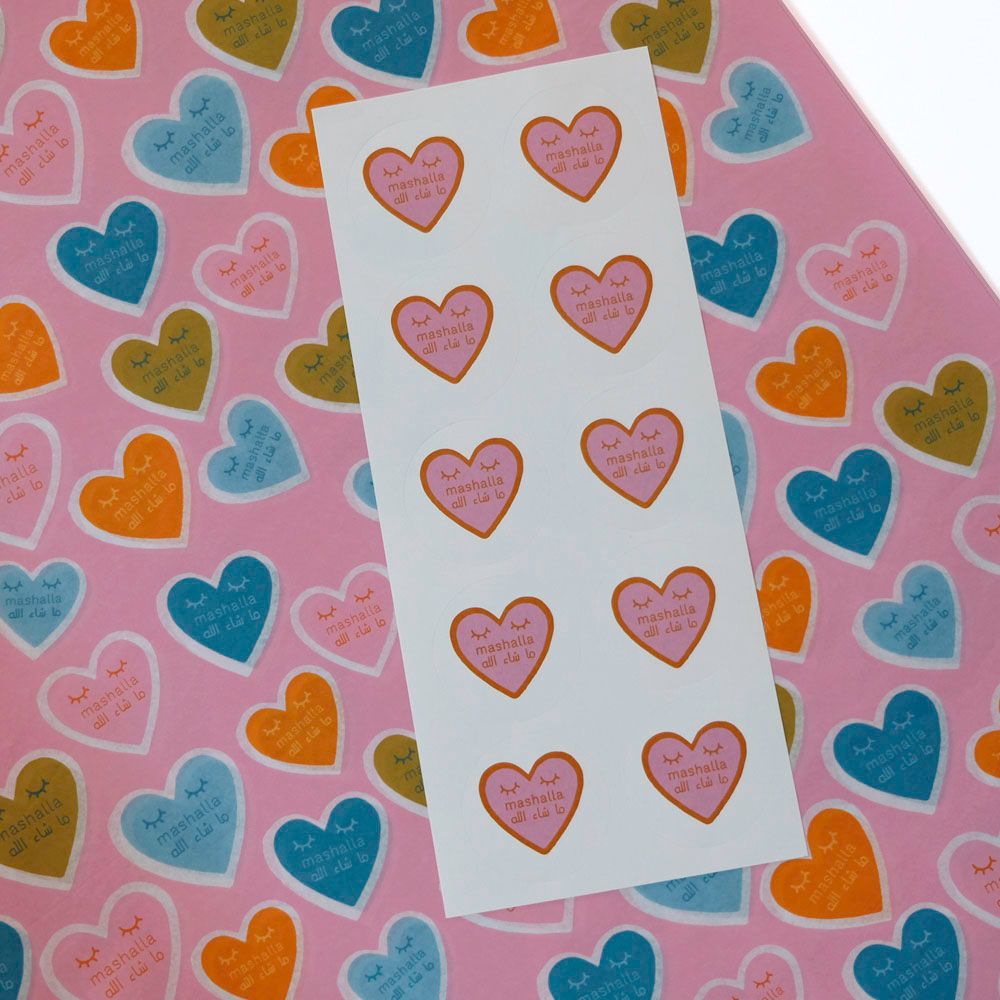 Little Majlis - Tissue Paper And Stickers - Hearts Mashalla - 13pcs