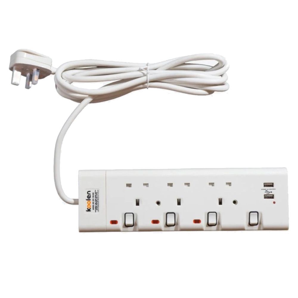 Koolen - Power Strip With 3 Socket And 2 USB - White - 3 Meter