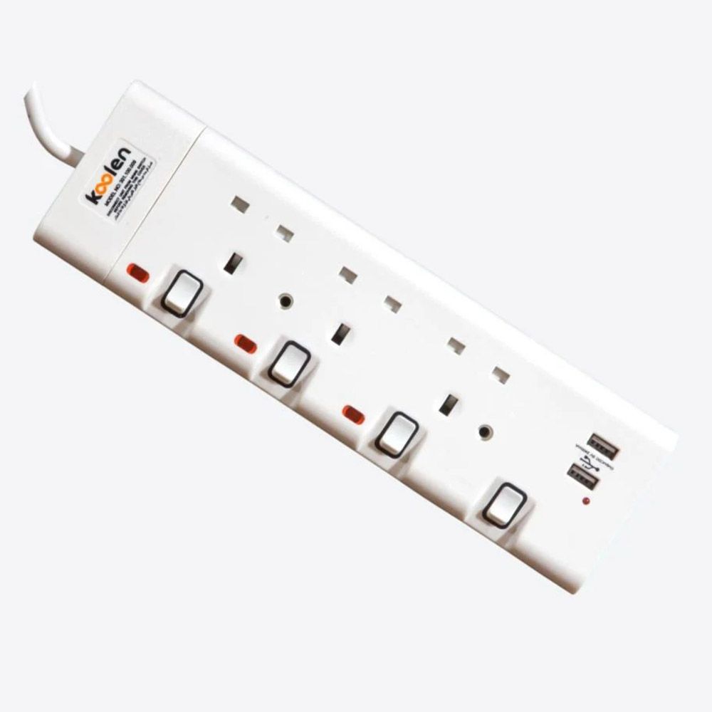 Koolen - Power Strip With 3 Socket And 2 USB - White - 3 Meter