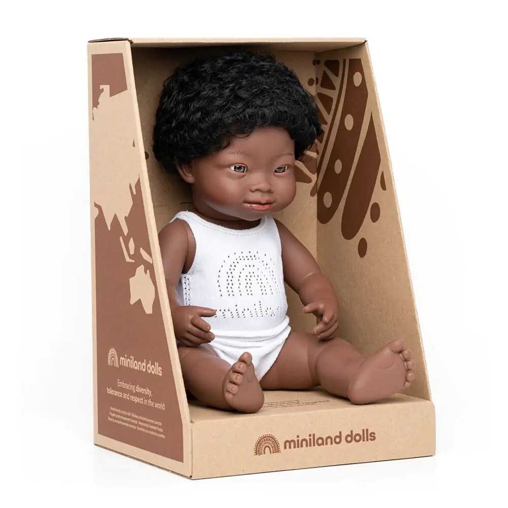 Miniland Baby - African Boy With Down Syndrome Baby Doll - 38cm