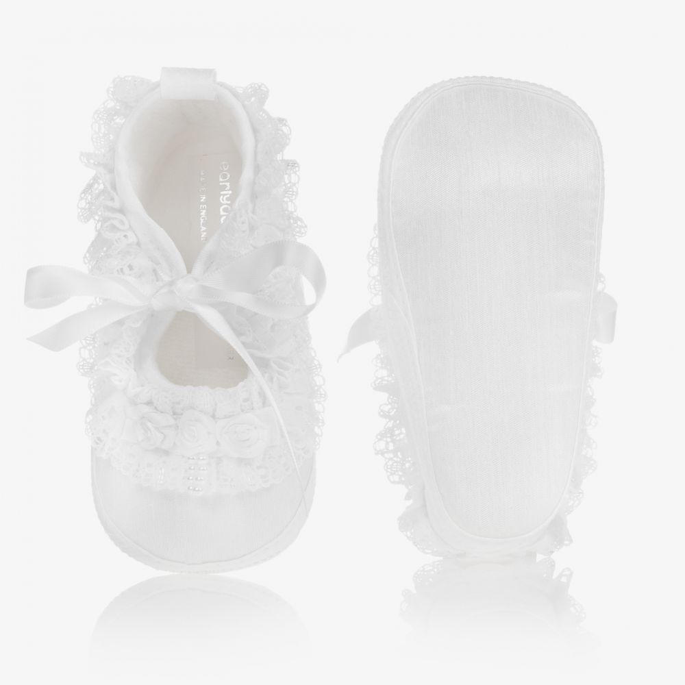 Early days - Baby Girl White Silk Lace Shoes With Ribbon Tie