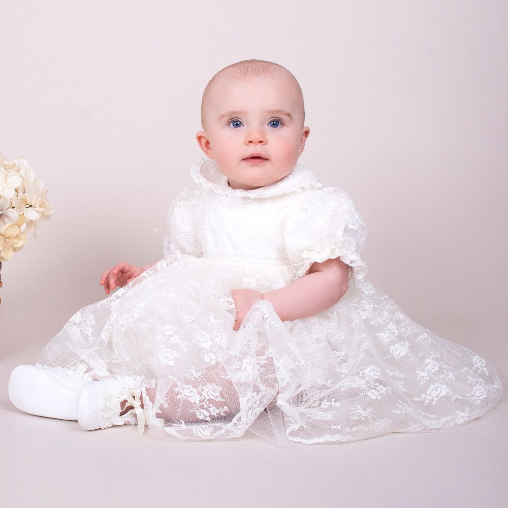 Early days - Baby Girl White Silk Lace Shoes With Ribbon Tie